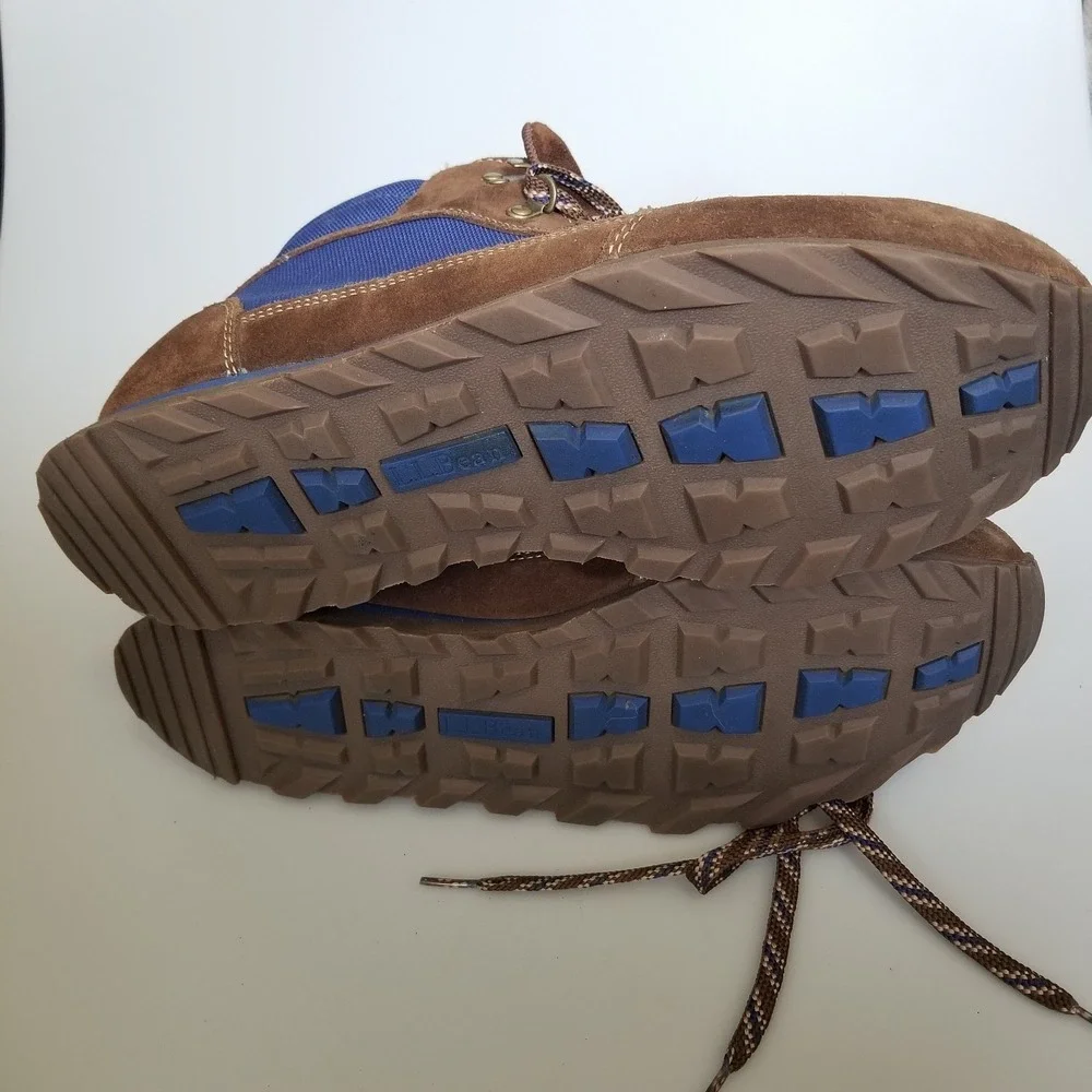 L.L. Bean Boots Mens Ten and a Half Medium Brown Blue Suede Hiking Trail Gorp